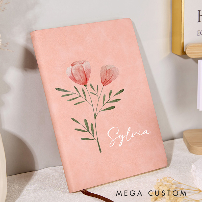 Personalize Birth Flower Name Journal Floral Monogram & Name Diary Birthday Gift