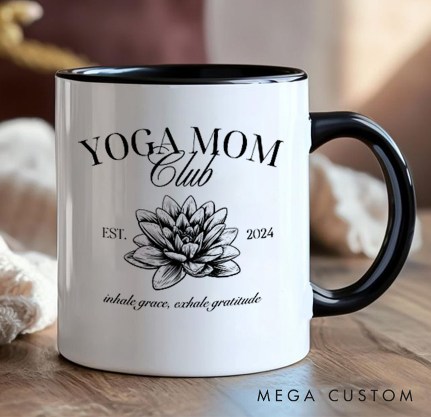 Personalised Mug with Elegant Lotus Design Can Custom Year and Title, Perfect Gift for Yoga Lovers