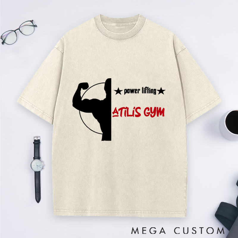 Personalized Gym Washed T-Shirts with Powerlifting Strength and Muscle Design for Fitness Enthusiasts Bodybuilders and Gym Lovers