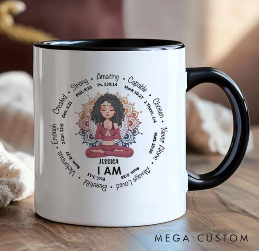 Personalized Inspirational Mug Can Custom Name, Positive Affirmations & Bible Verses Design, Perfect Gift Yoga Lovers