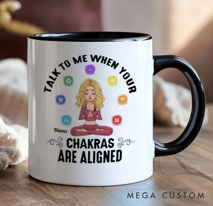 Personalized Chakra Mug – Custom Name, Fun 'Talk to Me When Your Chakras Are Aligned' Design, Perfect Gift for Yoga & Meditation Lovers