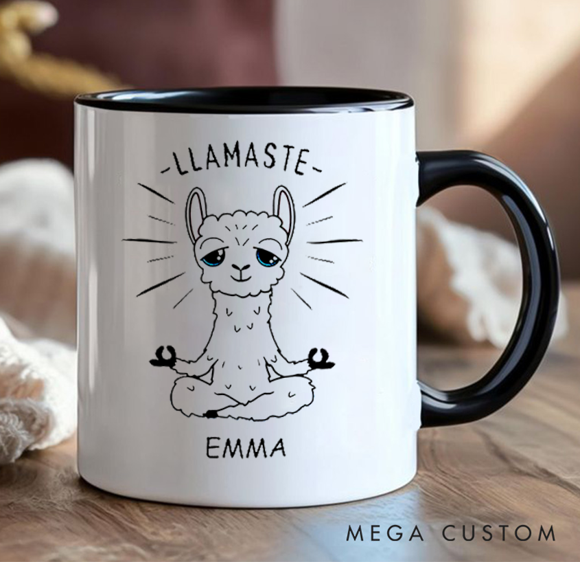 Personalized Llamaste Yoga Mug Cute Meditating Llama Design Can Custom Name Perfect Gift for Yoga Lovers & Fun Daily Use