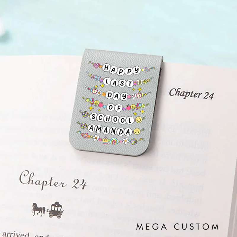 Personalized Teacher Leather Magnetic Bookmark Happy Last Day of School Cute and Colorful Design Gift for Teachers