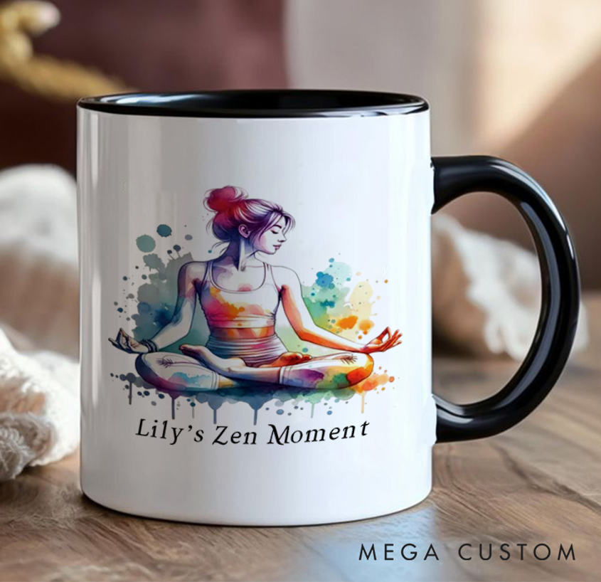 Personalized Zen Yoga Mug Vibrant Watercolor Meditation Design Custom Name Perfect Gift for Yoga & Art Enthusiasts