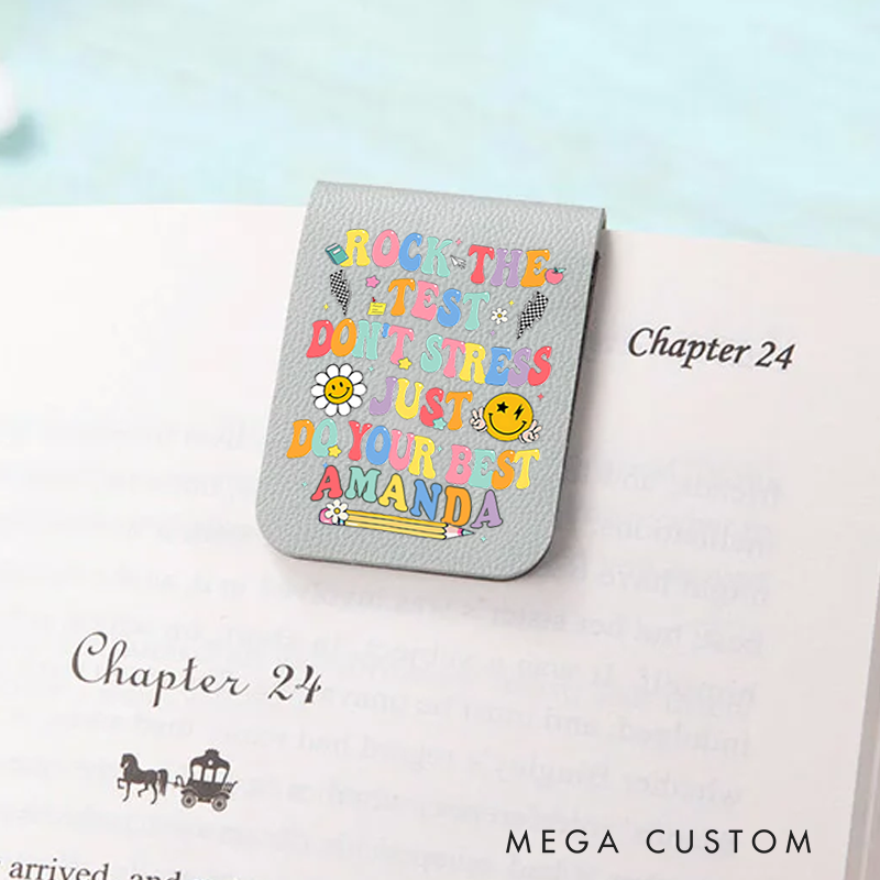 Personalized Teacher Leather Magnetic Bookmark Rock the Test Don't Stress Just Do Your Best Encouraging Design Gift for Teachers