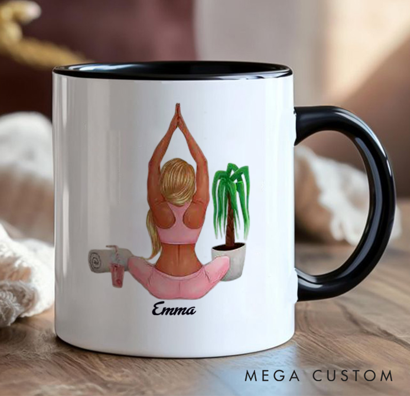 Personalized Yoga Mug Relaxing Home Yoga Design with Plant Can Custom Name Perfect Gift for Yoga Enthusiasts & Wellness Lovers