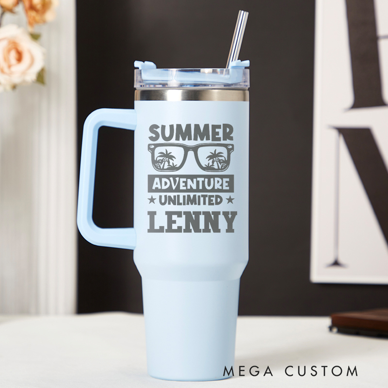 Personalized Summer Adventure Unlimited Tumbler Traveling Lover Tumbler Laser Engraved Tumbler Engraved Tumbler with Name and Location Gift for Vacation