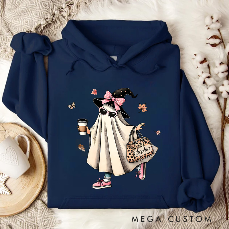 Personalized Fashionable Ghost with Hat and Bag Adorable Halloween Style Hoodies