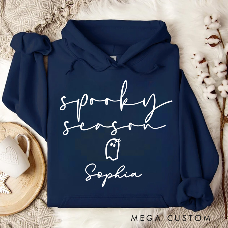 Personalized Spooky Season Minimalist Ghost with Playful Halloween Vibes Cozy Cute Spooky Season Hoodies
