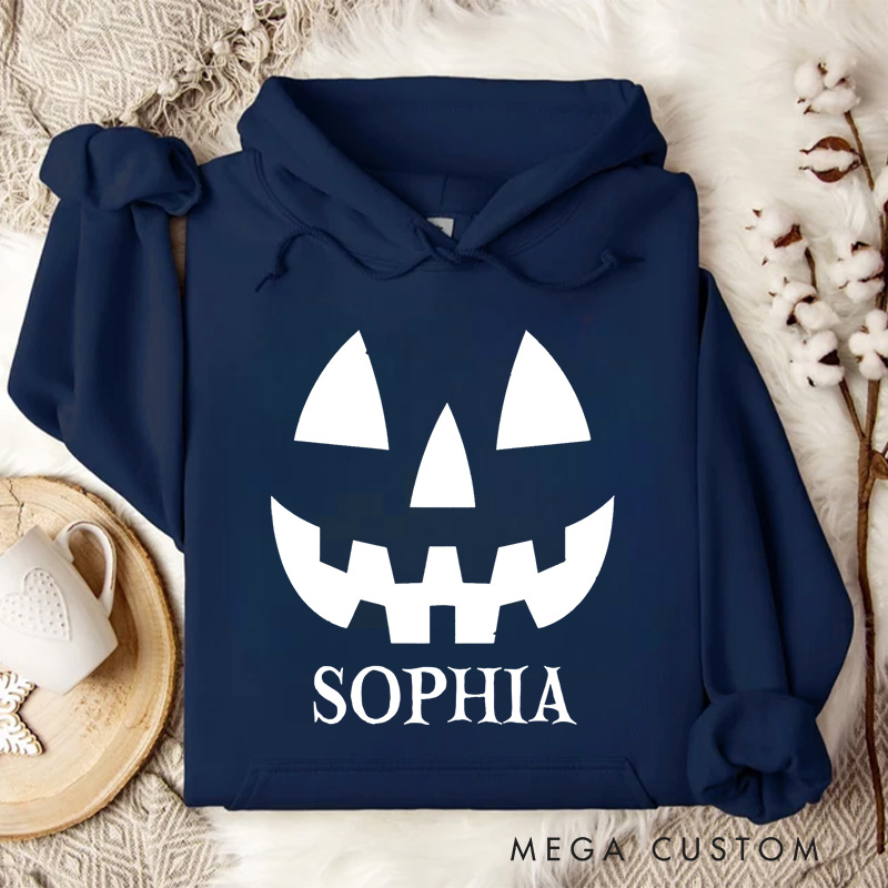Personalized Classic Pumpkin Face Distressed Halloween Fun Casual Style Hoodies