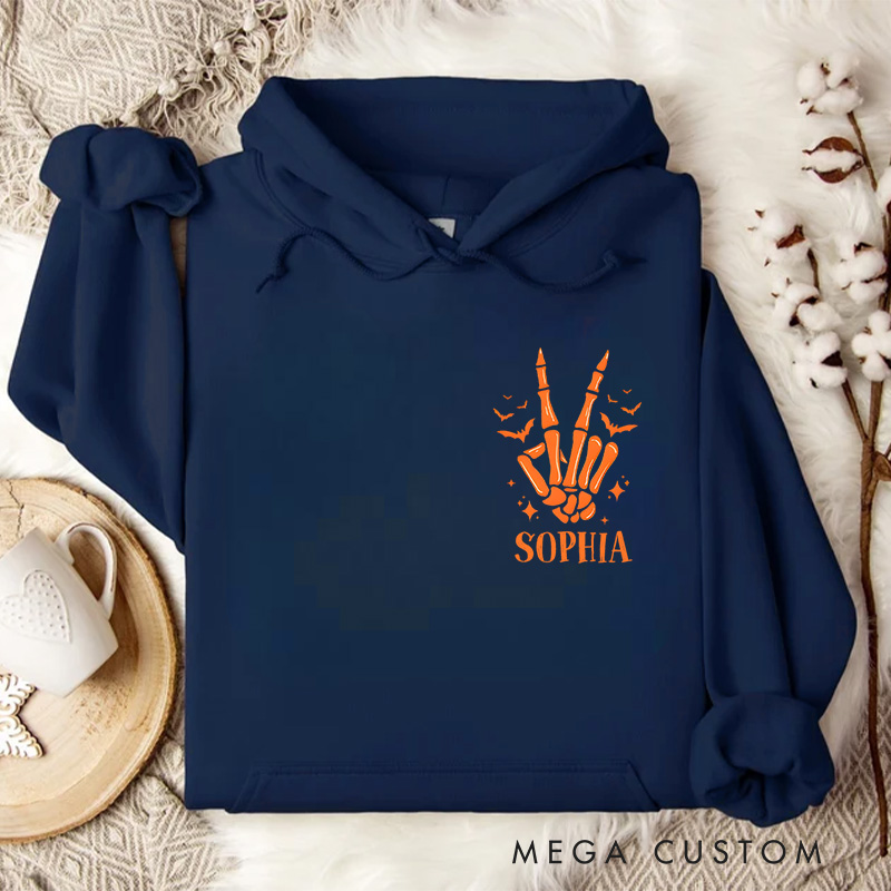 Personalized Skeleton Hands with Pumpkin and Moon Halloween Night Vibes Hoodies