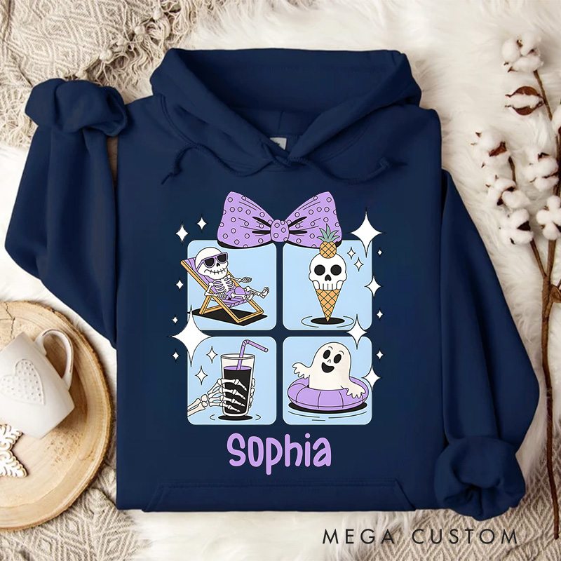 Personalized Summer Vibes Ghosts with Ice Cream and Fun Halloween Twist Hoodies