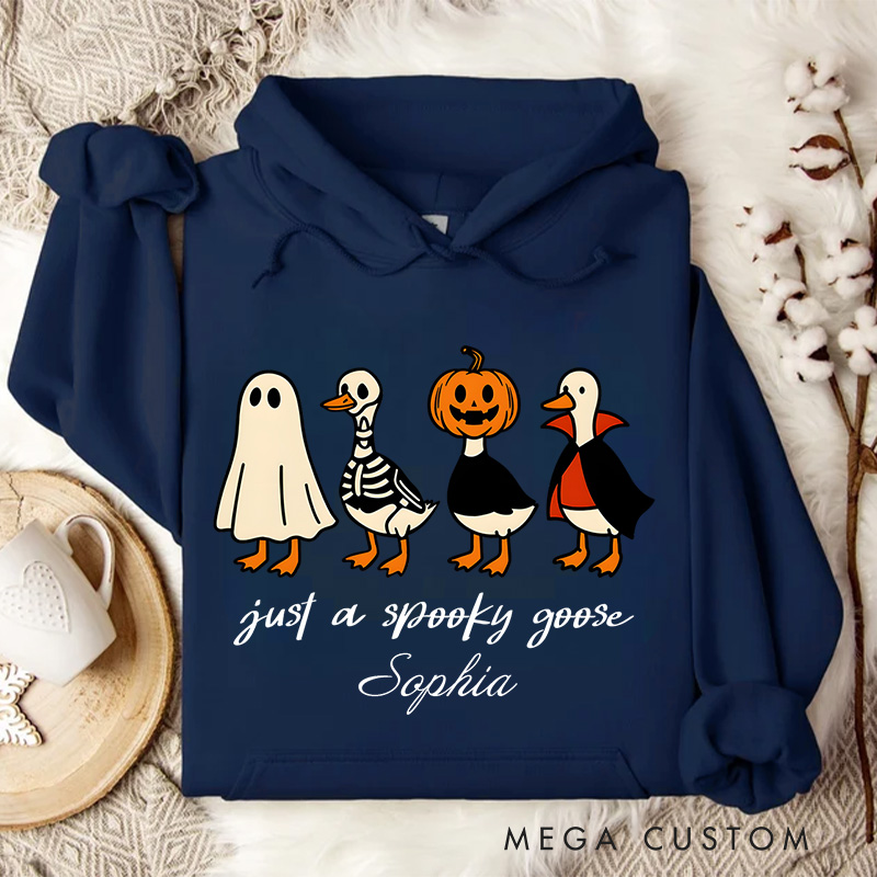 Personalized Spooky Goose Parade with Ghosts and Pumpkin Fun Halloween Humor Hoodies