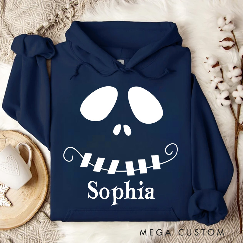 Personalized Mysterious Grinning Skull Illustration for Trendy Halloween Hoodies