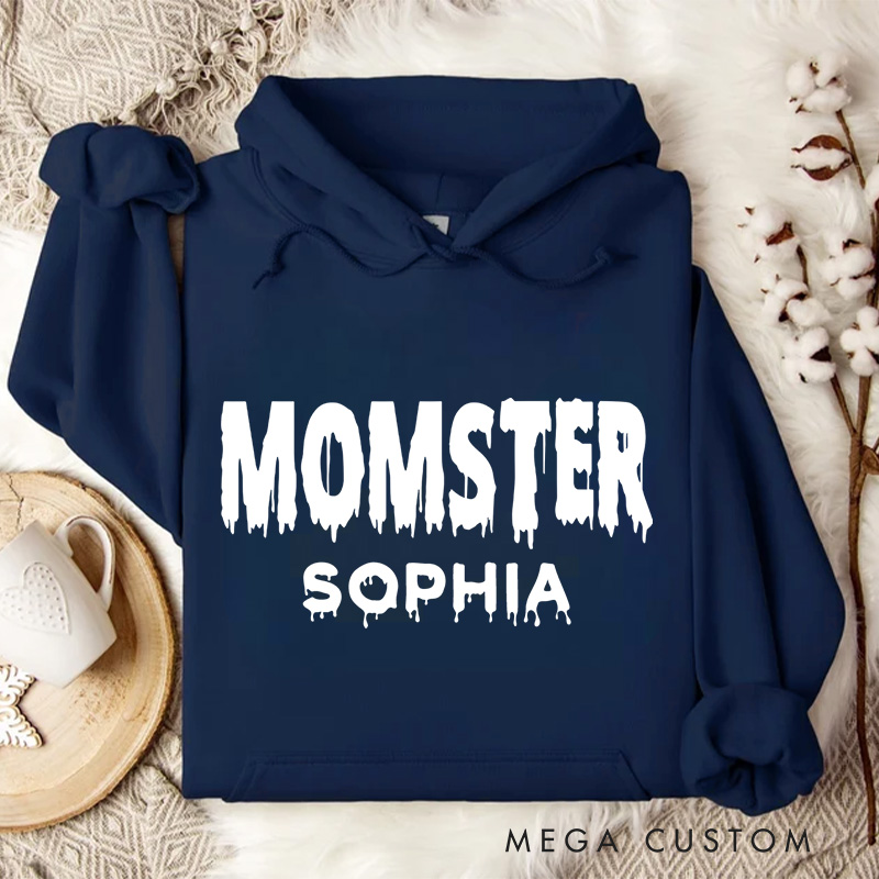 Personalized Bold and Humorous Momster Text for Chic Everyday Hoodies