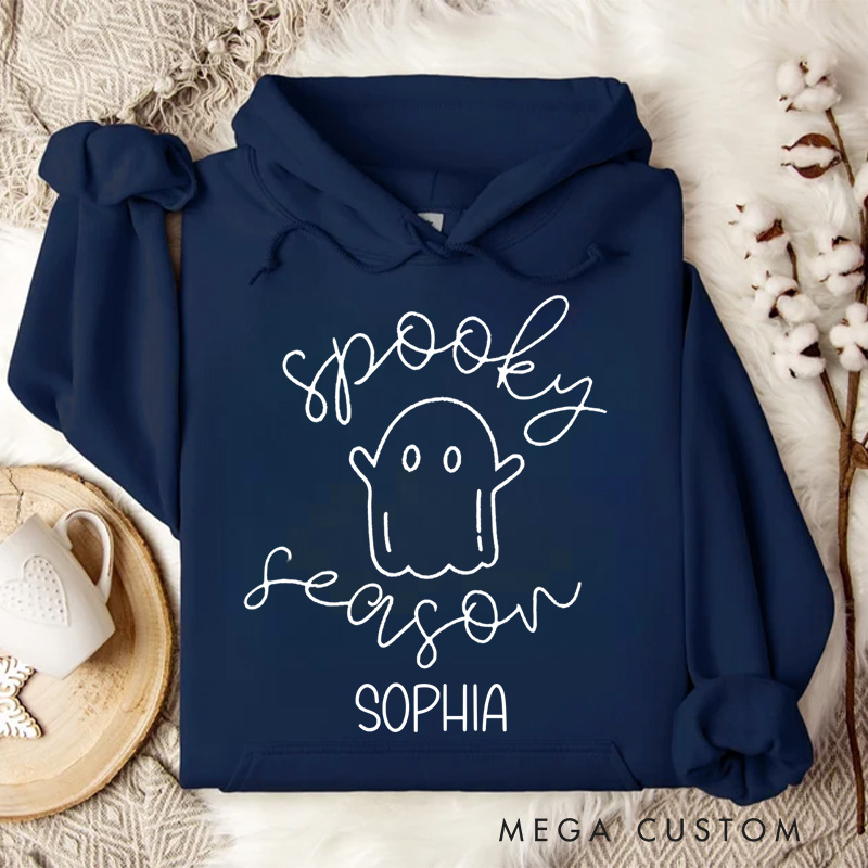 Personalized Playful Ghost with Spooky Season Script for Cozy Halloween Hoodies