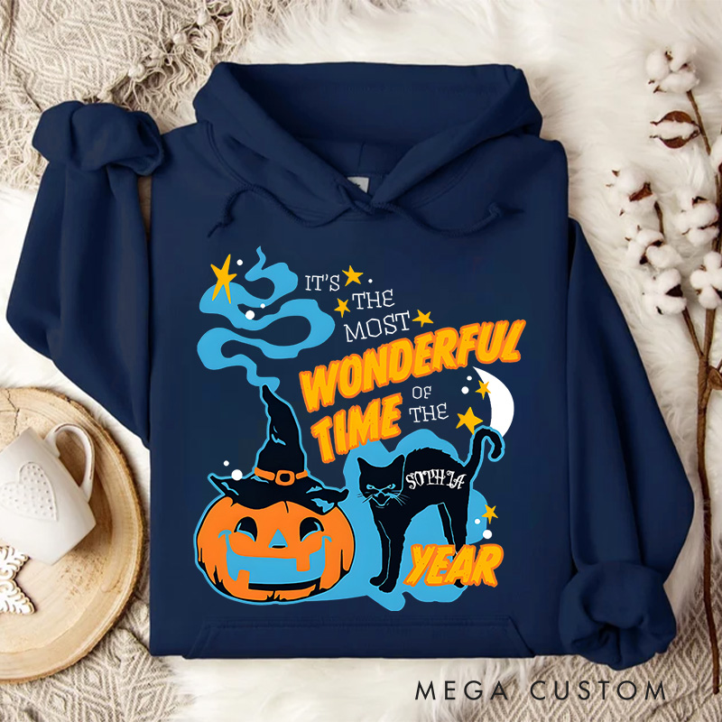 Personalized Wonderful Time Black Cat and Pumpkin for Magical Seasonal Hoodies
