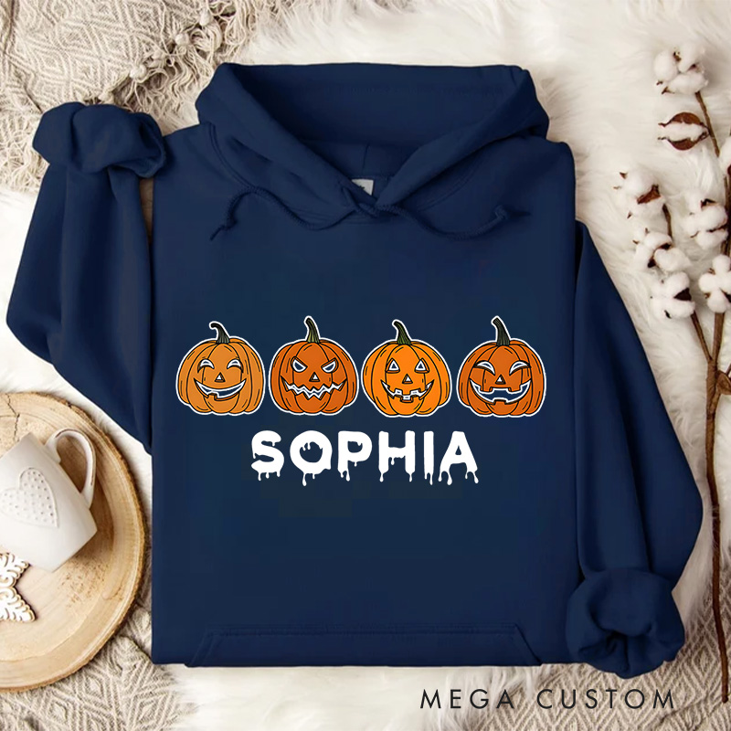 Personalized Trio of Grinning Pumpkins for Classic Halloween Celebration Hoodies