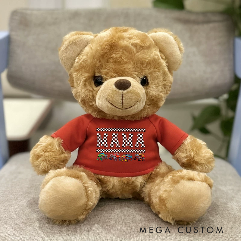 Personalized Monster Truck Brown Bear Plush Toy Custom Racing Gift