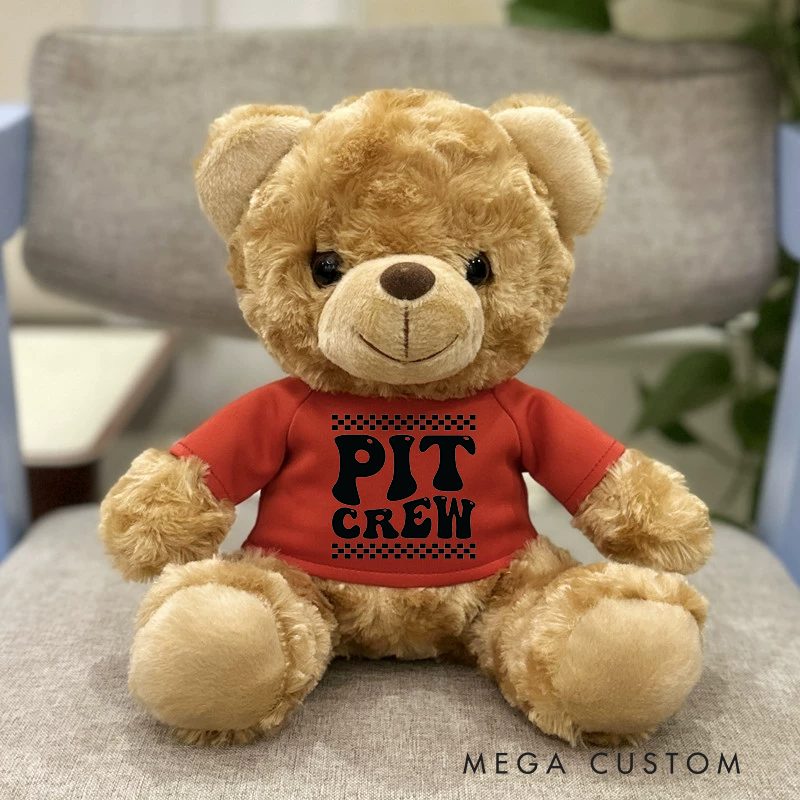 Personalized Pit Crew Brown Bear Plush Toy Custom Racing Christmas Gift