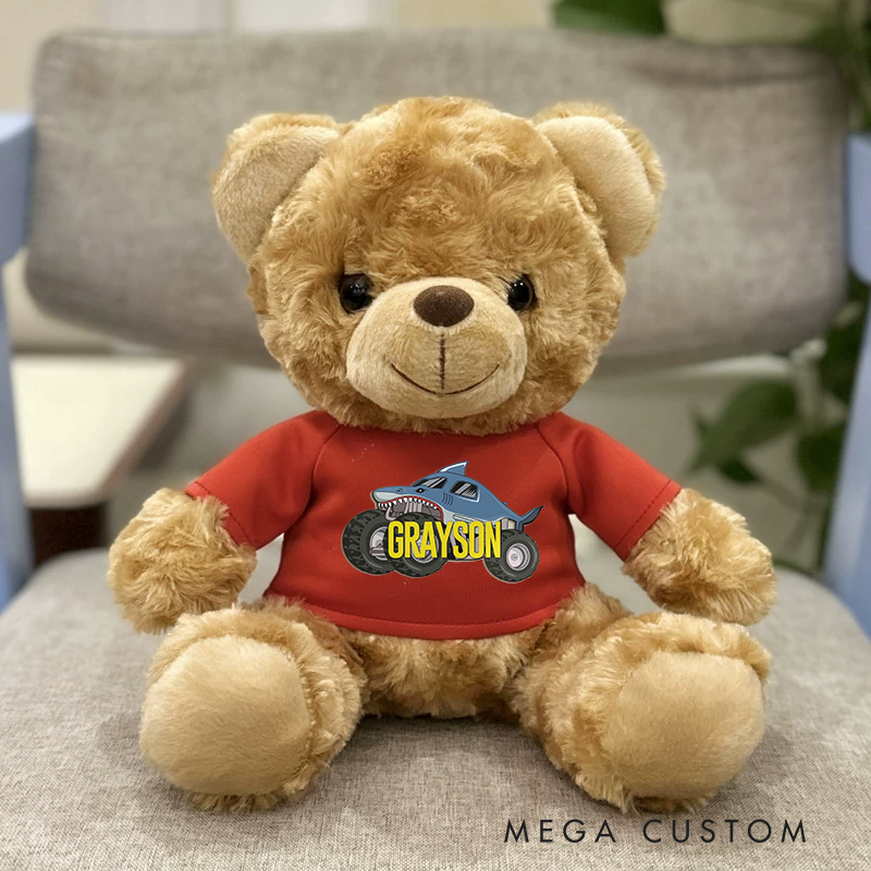 Personalized Monster Truck Brown Bear Plush Toy Custom Shark Design Gift