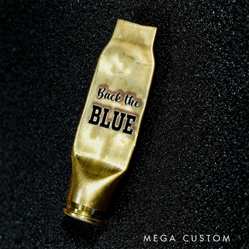 Personalized Bullet Shell Keychain with Back the Blue Engraving Gift