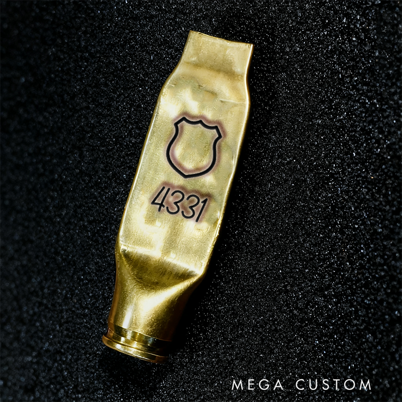 Personalized Bullet Shell Keychain with Badge Design and Custom Number
