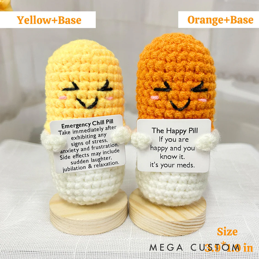 Personalized Crocheted Emotional Support Chill Pill Cute Stress Reliever Gift 