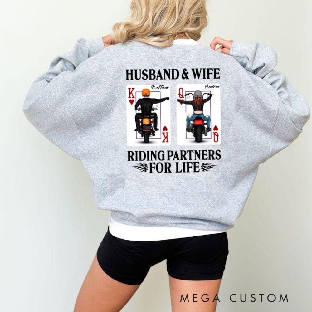 Personalized Husband & Wife Hoodies Riding Partners for Life Gift for Biker