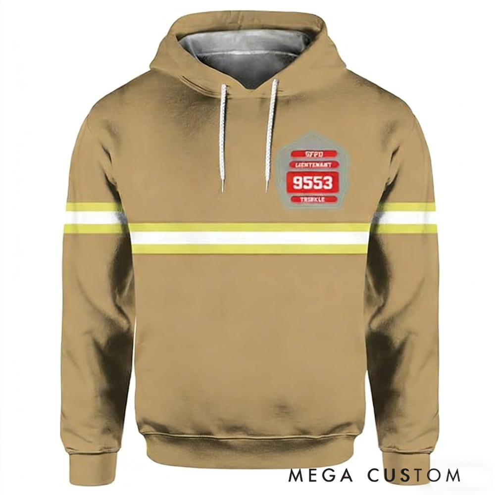 Personalized Firefighter Full Print Hoodie Gift Custom Badge Design