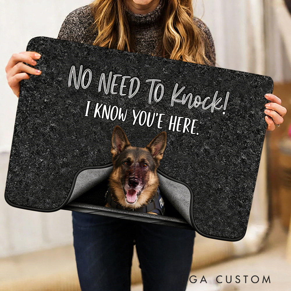 Personalized K9 Faux Sheepskin Dog Rug No Need to Knock Design 