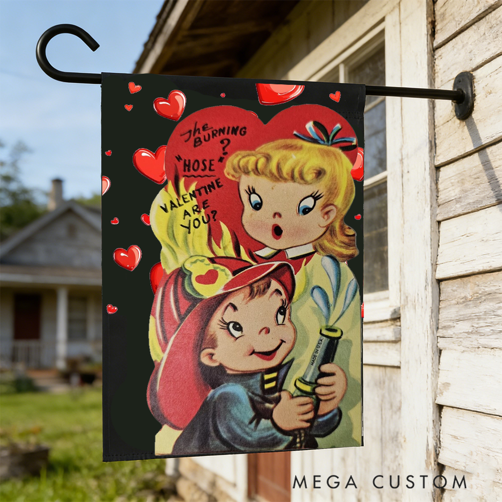 Personalized Valentine's Day Firefighter Garden Flag Custom Text Design Gift
