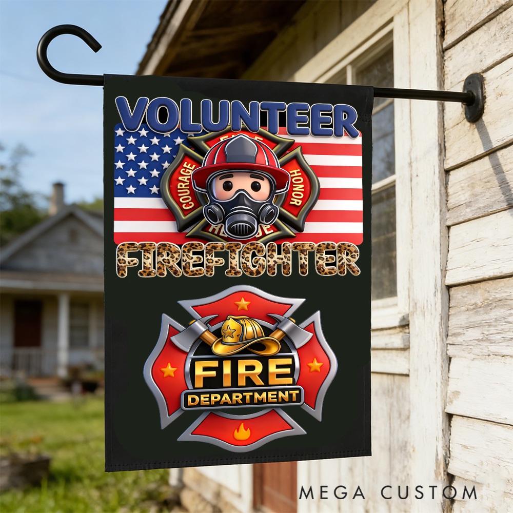 Personalized Firefighter Garden Flag Volunteer Fire Department Design Gift
