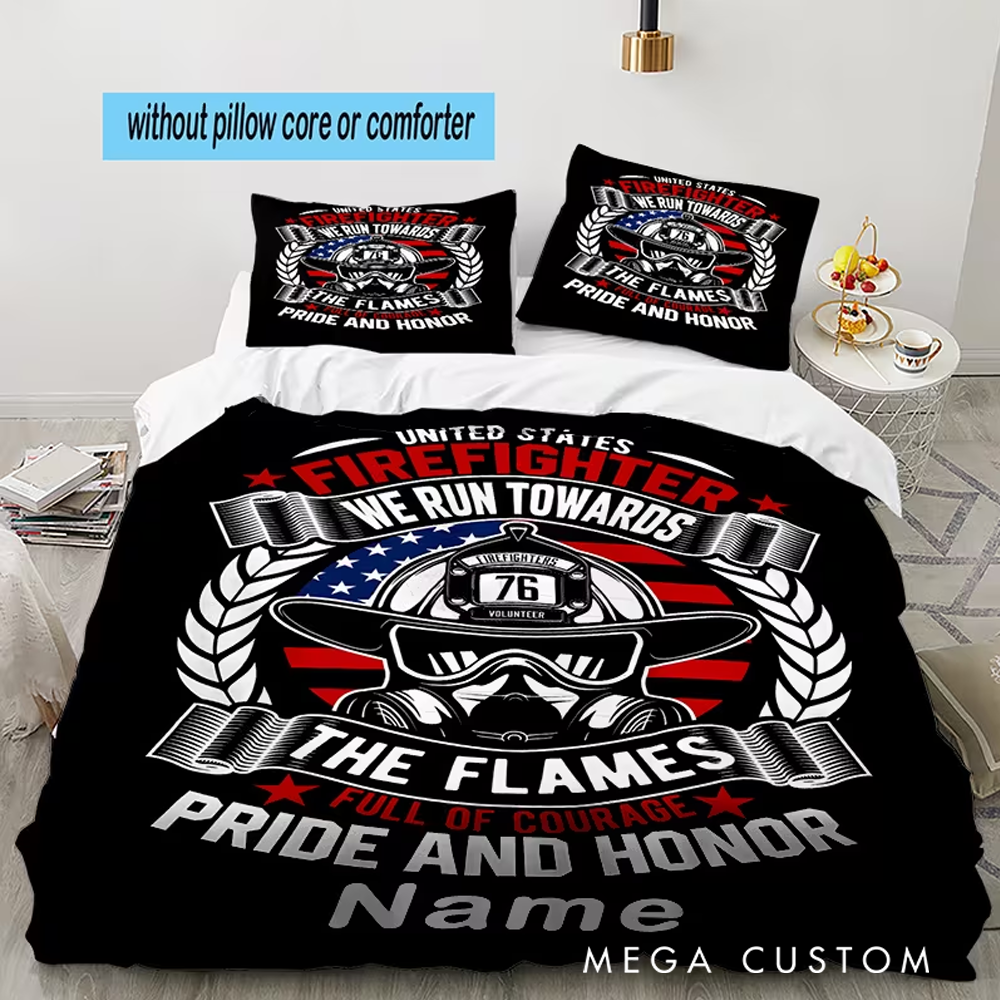 Personalized Firefighter Four Bedding Set Custom Duvet Cover Four Piece Set