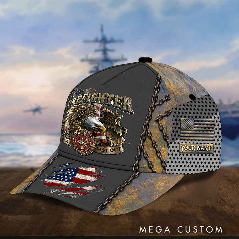 Personalized Firefighter Full Print Cap First In Last Out Design Design Firefighter Gifts