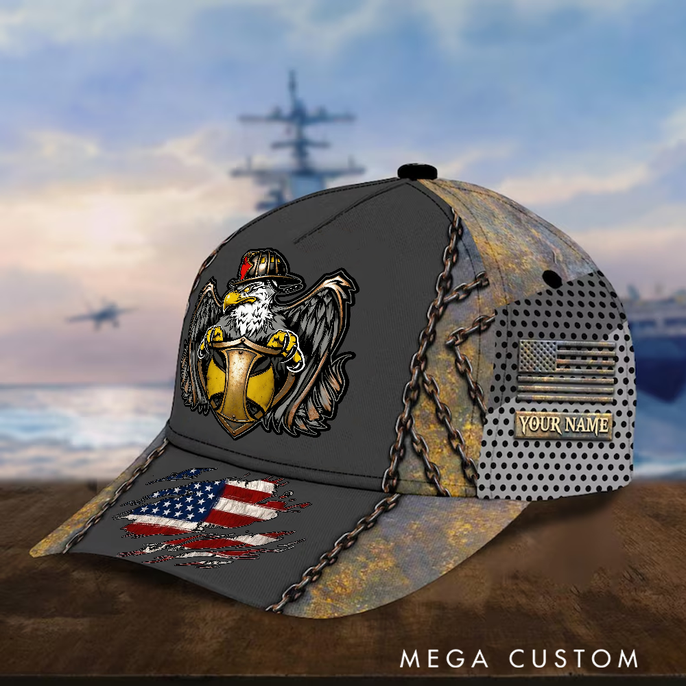 Personalized Firefighter Full Print Cap Eagle and Shield Design Firefighter Gifts
