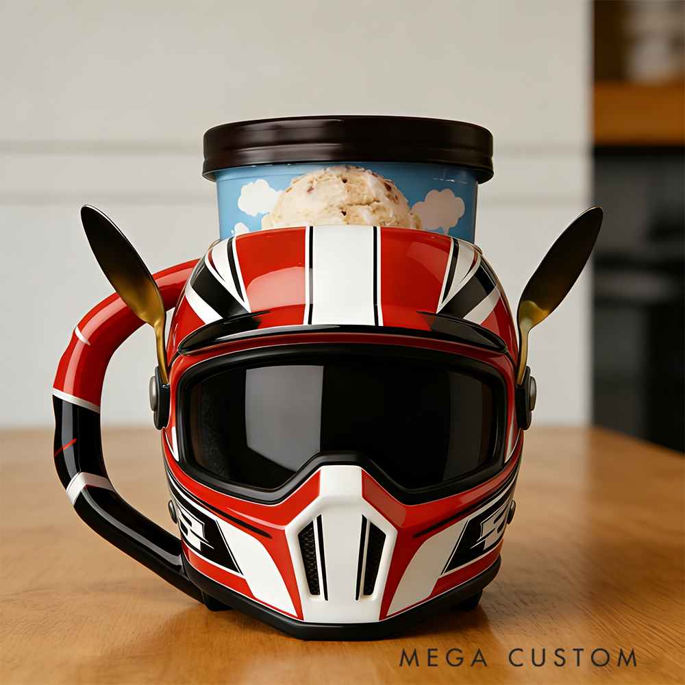 Personalized Motorcycle Helmet Ice Cream Holder Unique Pint Cup for Car Lovers and Ice Cream Fans