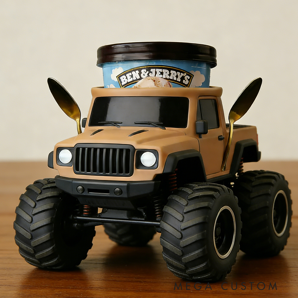 Personalized Monster Truck Ice Cream Holder Fun and Creative Pint Cup Design Car Lovers and Ice Cream Fans