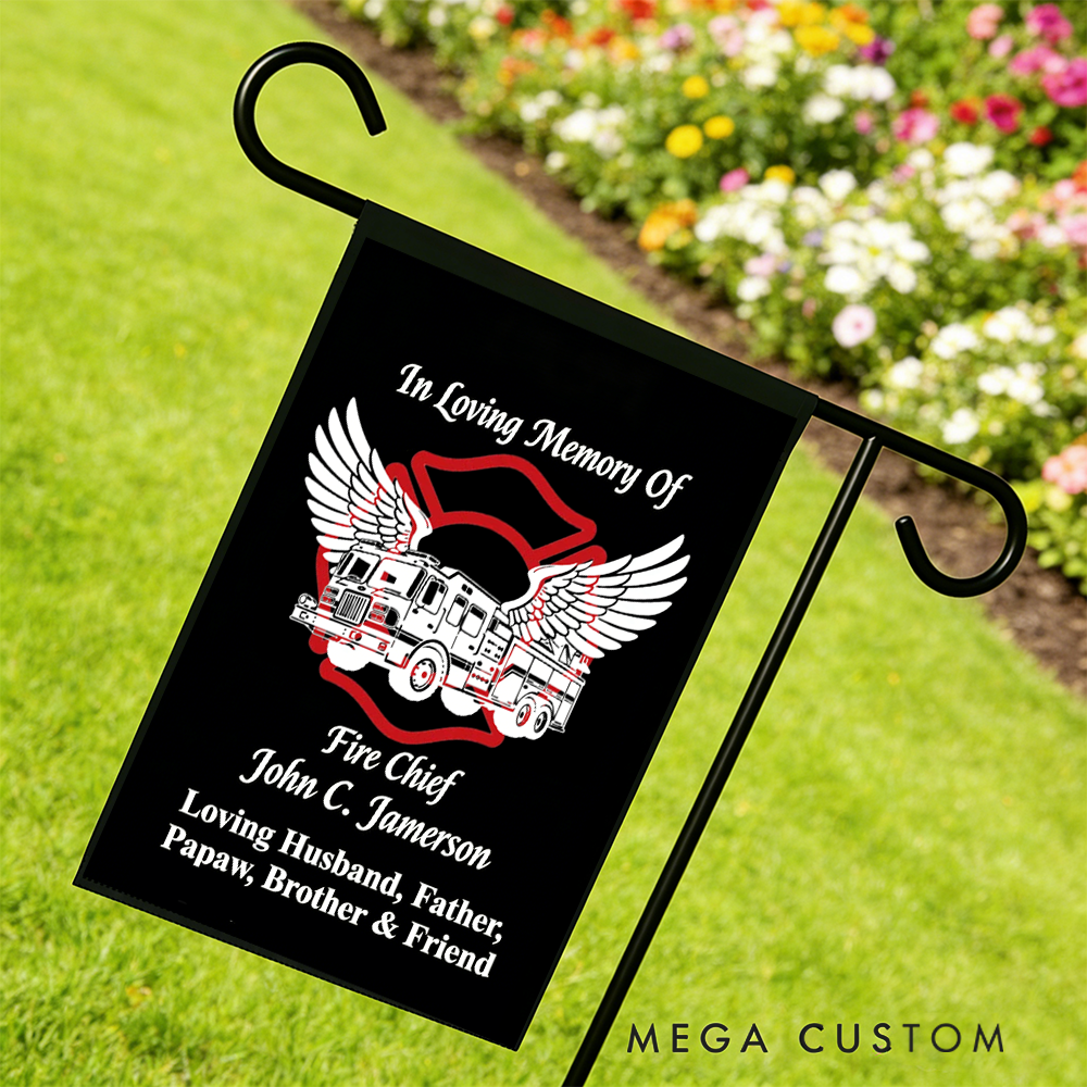 Personalized Firefighter Memorial Garden Flag Custom Tribute for Honoring Brave Heroes