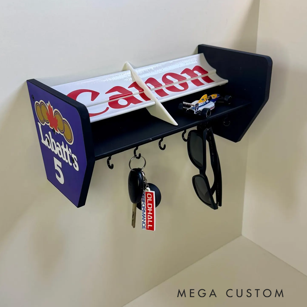 Personalized Racing Spoiler Key Holder Wall Shelf Custom Rear Wing Organizer for Car Enthusiasts