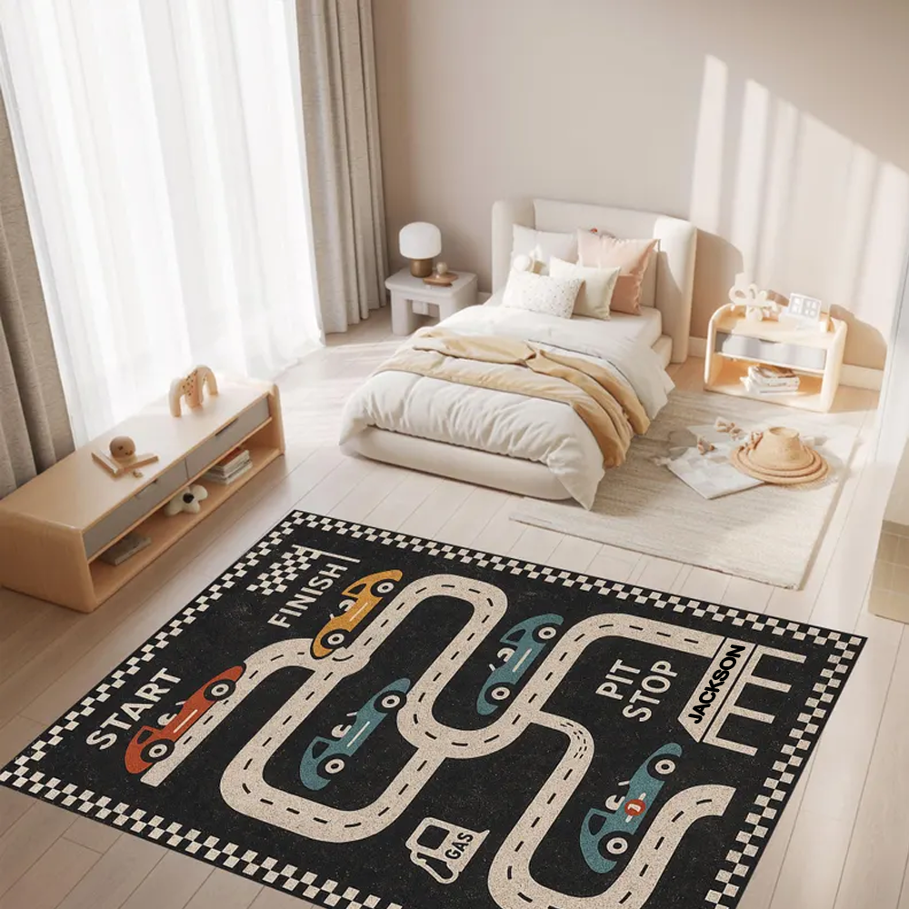 Personalized Racing Themed Plush Rug Soft Play Mat for  Kids Car Enthusiasts