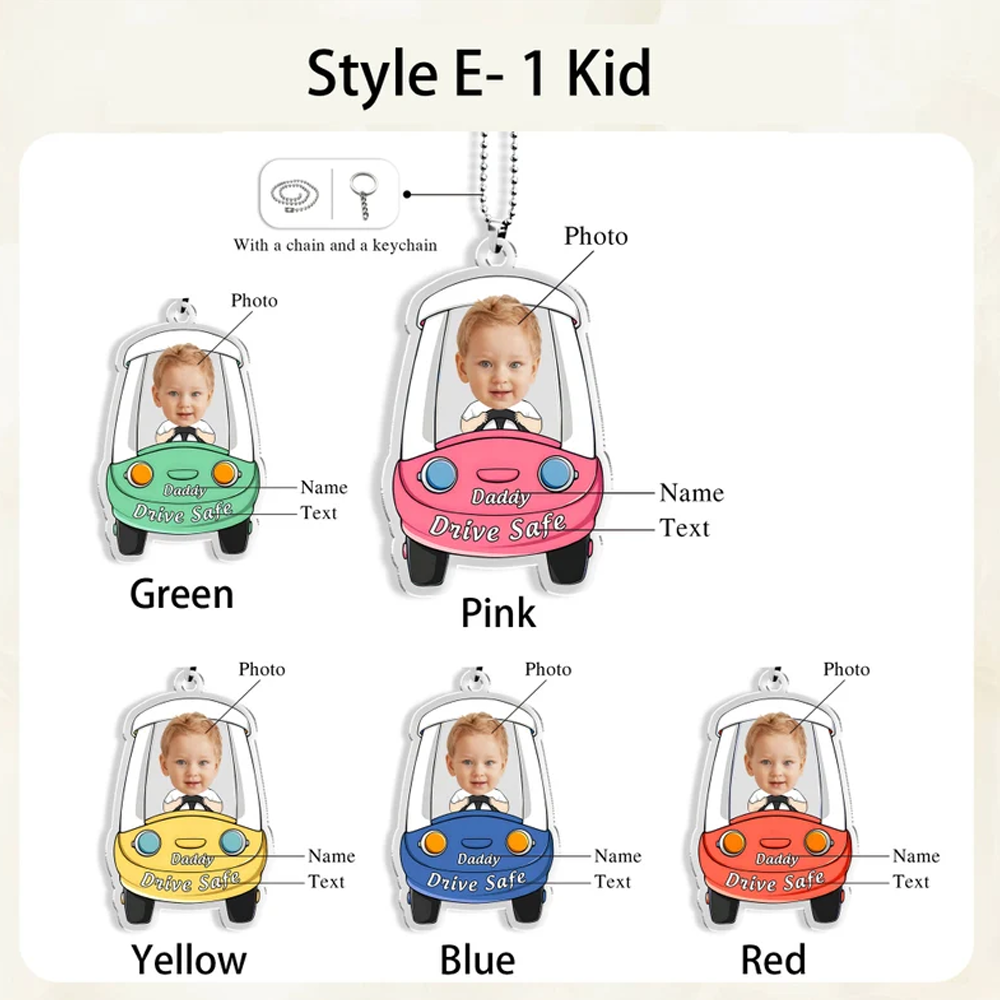 Personalized Car-Shaped Photo Keychain Drive Safe Hanging Ornament