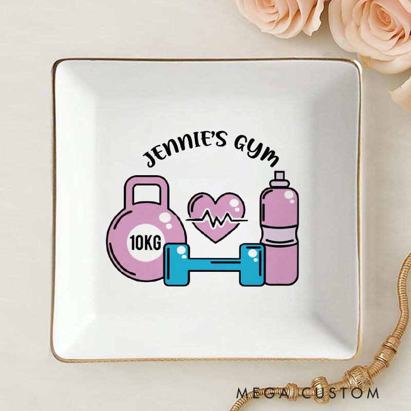 Personalized Barbell and Floral Ring Dishes Jewelry Dish for Gym Lovers Couple Valentine's Day Anniversary Gift