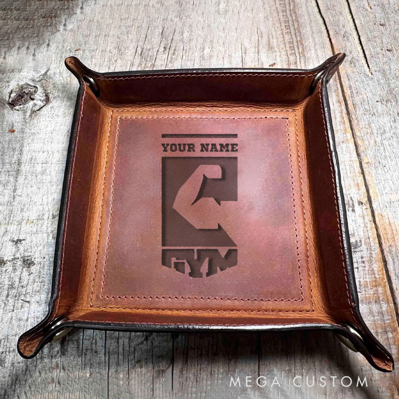 Personalized Catchal Leather Tray Organizer Monogrammed Home Decor Catchall Tray Gifts for Him Fitness Enthusiasts