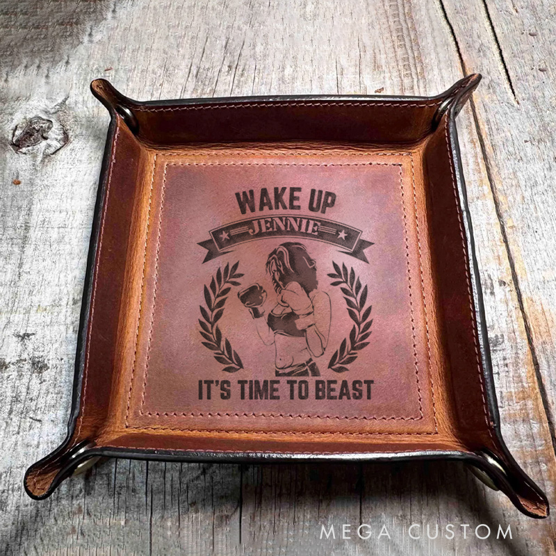 Personalized Empowering Fitness Organizer Leather Tray Organizer Monogrammed Home Decor Catchall Tray Gifts for Him Fitness Enthusiasts