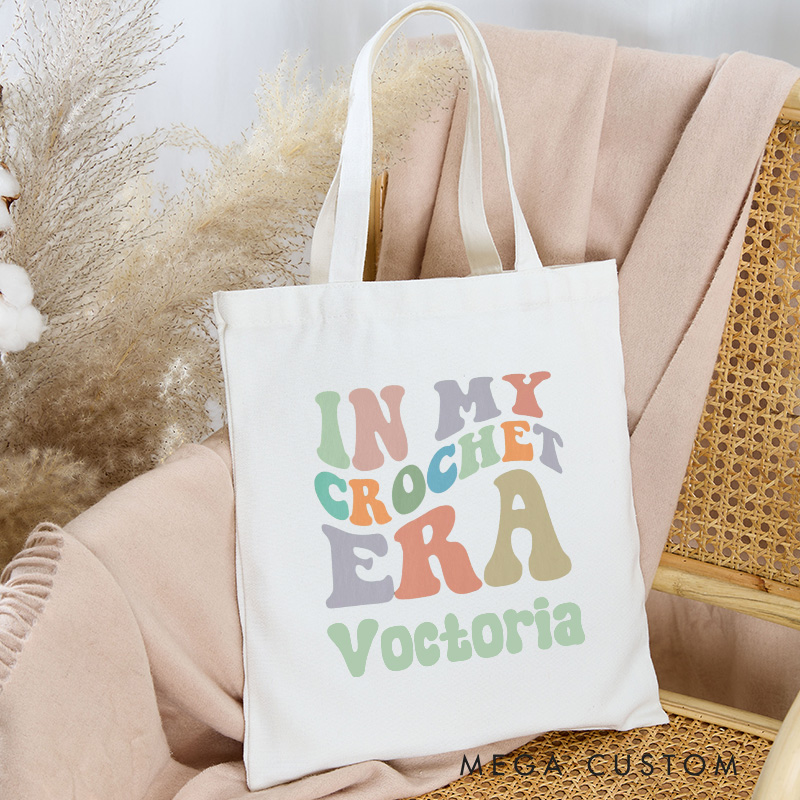 Personalized In My Crochet Era Tote Bag Crocheter Canvas Bag Knitter Bag Yarn Lover Gift Crochet Lover Gift Knitting Lover Gift