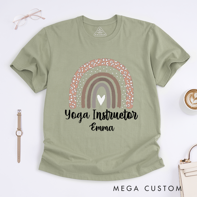 Personalized Yoga Instructor T-Shirt Yoga T-Shirts Gift Leopard Print Rainbow T-Shirt Graphic Tees Yoga Sweatshirt