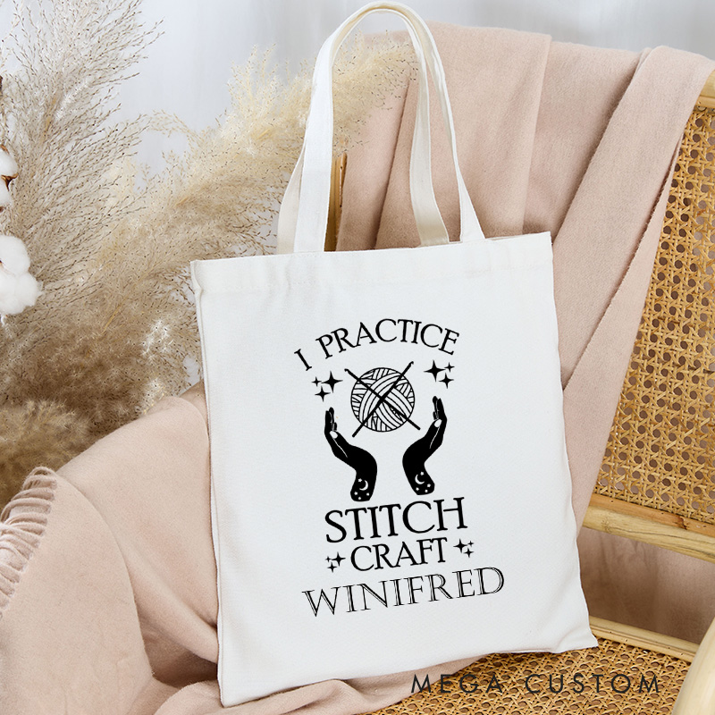 Personalized I Practice Stitch Craft Tote Bag Yarning Canvas Bag Crochet Lover Bag with Name Yarn Lover Gift Knitting Gift Crocheting Gift