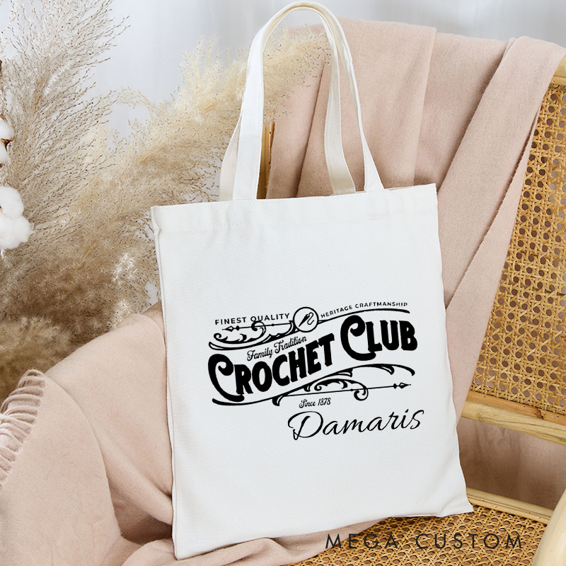 Personalized Crochet Club Tote Bag Yarning Canvas Bag Custom Crochet Lover Bag with Name Yarn Lover Gift Crocheting Gift