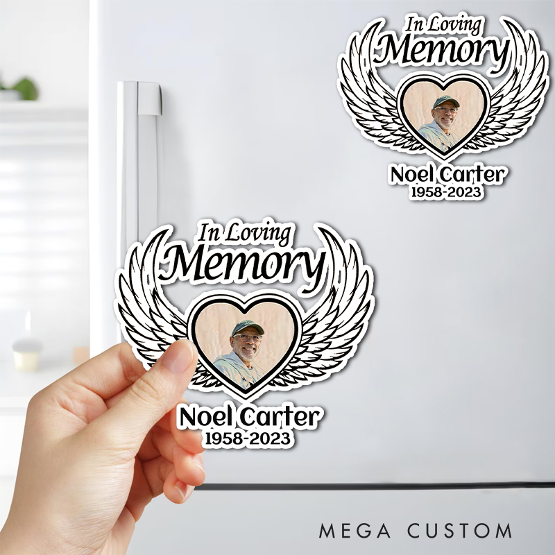 Personalized Memorial Photo Magnetic Fridge Magnet Custom in Memory Angel Wings Fridge Magnet Remembrance Gifts